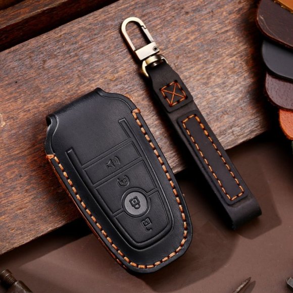 Ford Leather Key Fob Cover Case Black 4B#840 - Picture 1 of 11